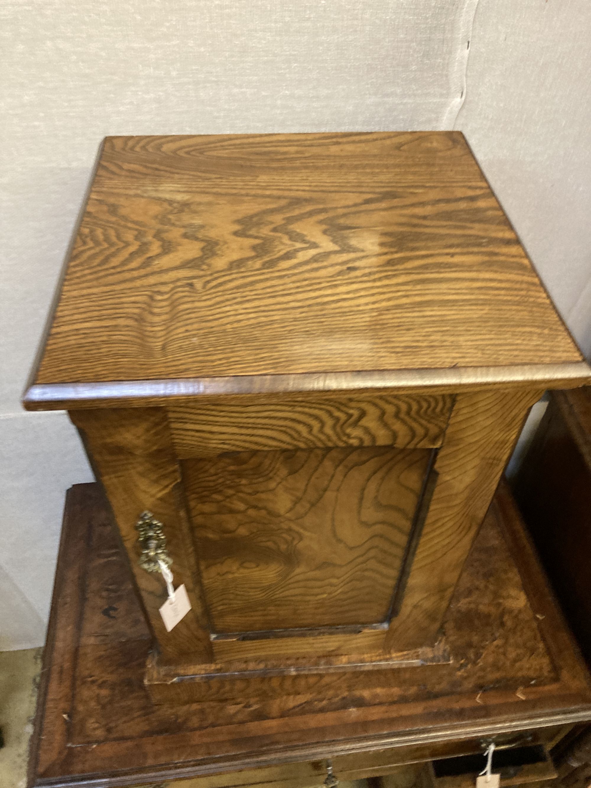 An early 20th century ash bedside cabinet, width 43cm, depth 40cm, height 66cm